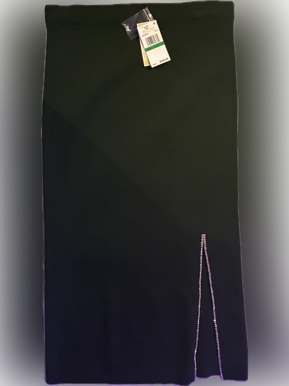 Michael Kors Black Pencil Skirt with Rhinestone Chain Detail